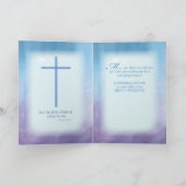 Jongen eerste bekentenis, lam, kruis op blauwe ach kaart (Binnen)