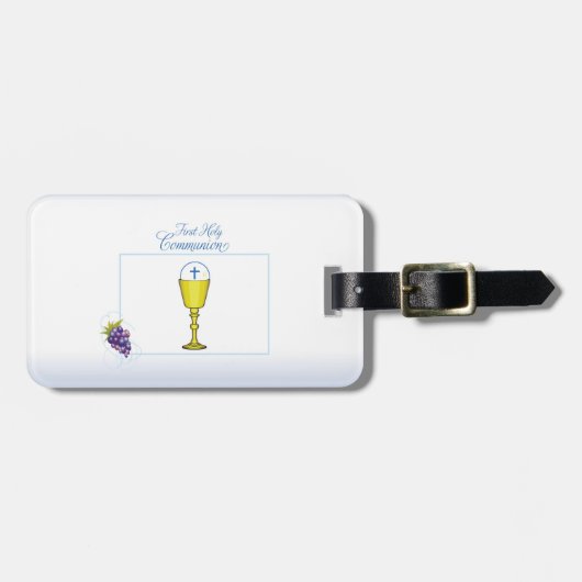 Jongen Eerste Communie, Chalice met host en Grapes Bagagelabel (Voorkant horizontaal)
