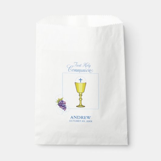 Jongen Eerste Communie, Chalice met host en Grapes Bedankzakje (Voorkant)