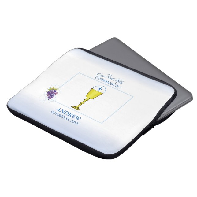 Jongen Eerste Communie, Chalice met host en Grapes Laptop Sleeve (Voorkant top)