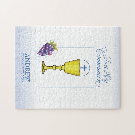 Jongen Eerste Communie, Chalice met host en Grapes Legpuzzel (Horizontaal)
