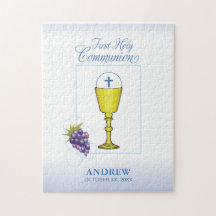 Jongen Eerste Communie, Chalice met host en Grapes
