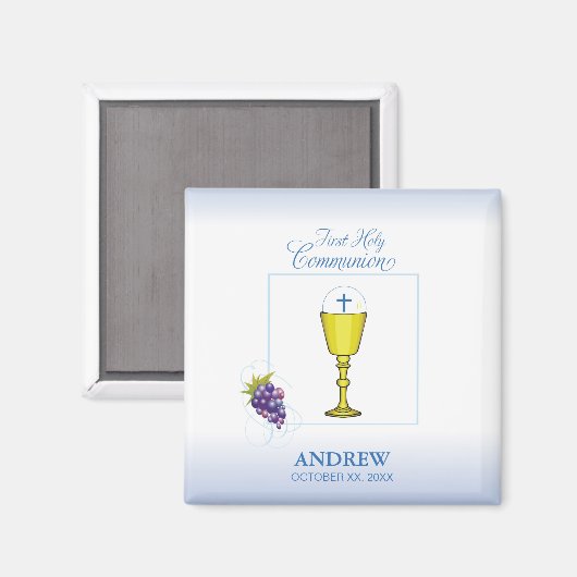 Jongen Eerste Communie, Chalice met host en Grapes Magneet (Voorkant / Achterkant)