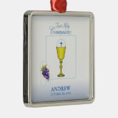 Jongen Eerste Communie, Chalice met host en Grapes Metalen Ornament (Rechts)