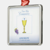 Jongen Eerste Communie, Chalice met host en Grapes Metalen Ornament (Links)