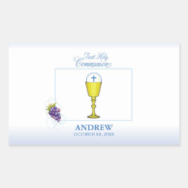 Jongen Eerste Communie, Chalice met host en Grapes Rechthoekige Sticker