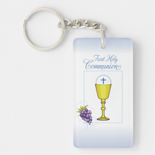 Jongen Eerste Communie, Chalice met host en Grapes Sleutelhanger (Voorkant)