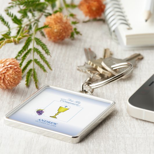 Jongen Eerste Communie, Chalice met host en Grapes Sleutelhanger (Zijkant)