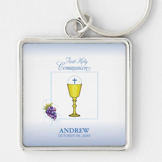 Jongen Eerste Communie, Chalice met host en Grapes Sleutelhanger (Voorkant)