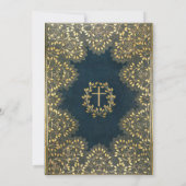 Jongen Eerste Communie Elegante Blauw Goud Bladere Kaart (Achterkant)