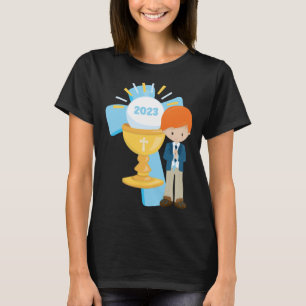 Jongen Eerste Communie Keepsake 2023 Cross Blue Ro T-shirt