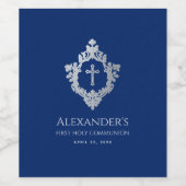 Jongen Eerste Communie Kruis Royal Blue Wijn Etiket (Enkel label)