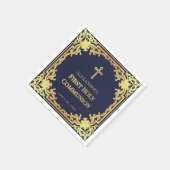 Jongen eerste communie marine blauw faux gouden kr servet (Hoek)