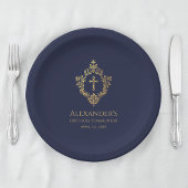 Jongen Eerste Communie Marine Blauw Goud Kreeft El Papieren Bordje