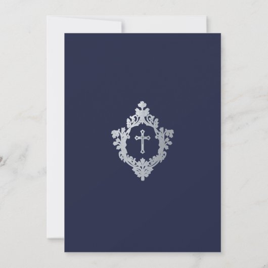 Jongen Eerste Communie Navy Blauw  Crest Cross Kaart (Achterkant)