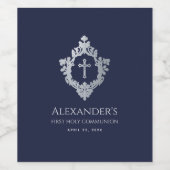 Jongen Eerste Communie Navy Blauw  Crest Cross Wijn Etiket (Enkel label)