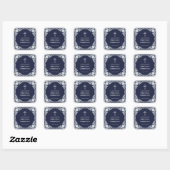 Jongen Eerste Communie Navy Blauw  Faux Zilver Vierkante Sticker (Vel)