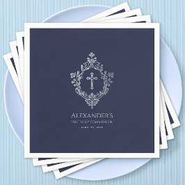 Jongen Eerste Communie Navy Blue  Cross Crest Servet