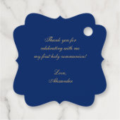 Jongen Eerste Communie Royal Blue Gold Crest Bedankjes Labels (Achterkant)