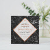 Jongen Eerste Communie Wit Zwart Marmer Koper Kaart (Staand voorkant)