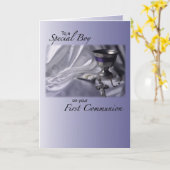 Jongen, eerste communiqué-felicitaties kaart (Gele Bloem)