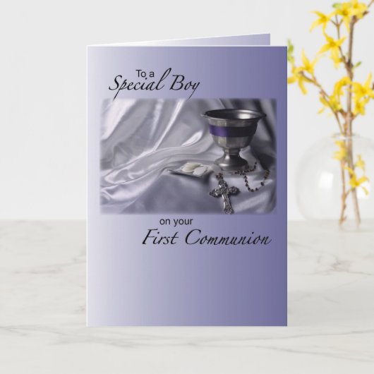 Jongen, eerste communiqué-felicitaties kaart (Gele Bloem)