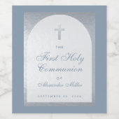 Jongen eerste communiqué puin blauw faux zilver Ar Wijn Etiket (Enkel label)