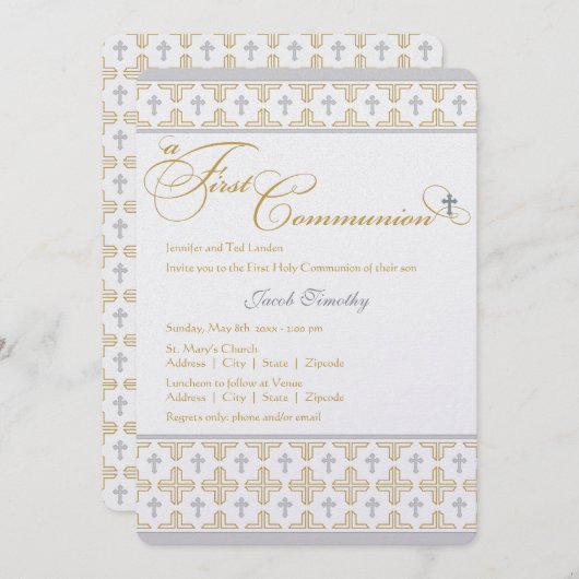 Jongen eerste communiqué-uitnodiging kaart (Voorkant / Achterkant)