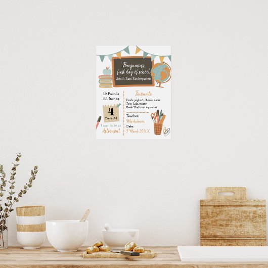 Jongen Eerste Dag Kindergarten Poster (Keuken)