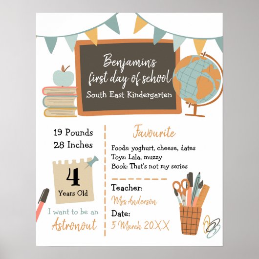 Jongen Eerste Dag Kindergarten Poster (Voorkant)