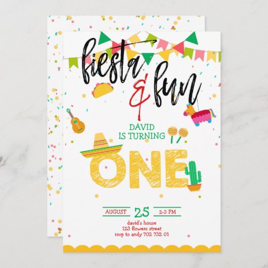 Jongen Eerste Fiesta Verjaardag Kaart (Voorkant / Achterkant)