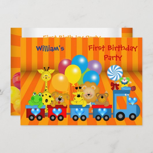 Jongen eerste geboorte 1e trein dierentuin kaart (Voorkant / Achterkant)