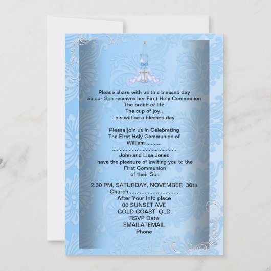 Jongen eerste Heilige Commune Blauwe Boys Kaart (Achterkant)