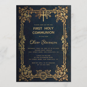 Jongen Eerste Heilige Communie Blauw Goud Verlaat Kaart