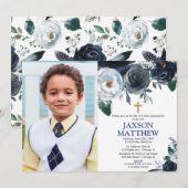 Jongen Eerste Heilige Communie blauwe bloemenfoto Kaart (Voorkant / Achterkant)