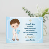 Jongen eerste Heilige Communie Dank je kaart (Staand voorkant)