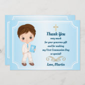 Jongen eerste Heilige Communie Dank je kaart (Voorkant / Achterkant)