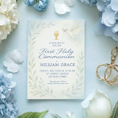 Jongen Eerste Heilige Communie Duif & Kelk Uitnodi Kaart