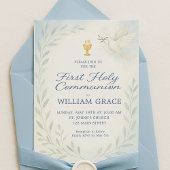 Jongen Eerste Heilige Communie Duif & Kelk Uitnodi Kaart