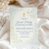 Jongen Eerste Heilige Communie Duif & Kelk Uitnodi Kaart