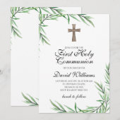 Jongen Eerste Heilige Communie Groen Elegant Kaart (Voorkant / Achterkant)