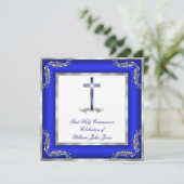 Jongen eerste Heilige Communie Royal Blue Silver W Kaart (Staand voorkant)