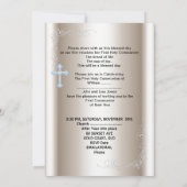 Jongen eerste Heilige Communie Sepia Blue Kaart (Achterkant)