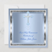 Jongen eerste Heilige Communie Silver Blue 2 Kaart (Voorkant)