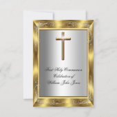 Jongen eerste Heilige Communie Silver Gold Cross 2 Kaart (Voorkant)