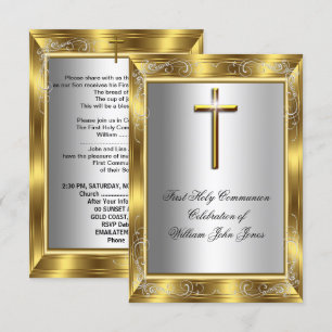 Jongen eerste Heilige Communie Silver Gold Cross 2 Kaart