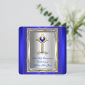 Jongen eerste Heilige Communie Silver Gold Royal B Kaart (Staand voorkant)