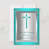 Jongen, eerste Heilige Communie, Silver Jade Blauw Kaart (Voorkant)