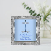 Jongen eerste Heilige Communie Silver Royal Blue 5 Kaart (Staand voorkant)