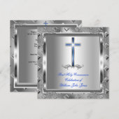 Jongen eerste Heilige Communie Silver Royal Blue 6 Kaart (Voorkant / Achterkant)